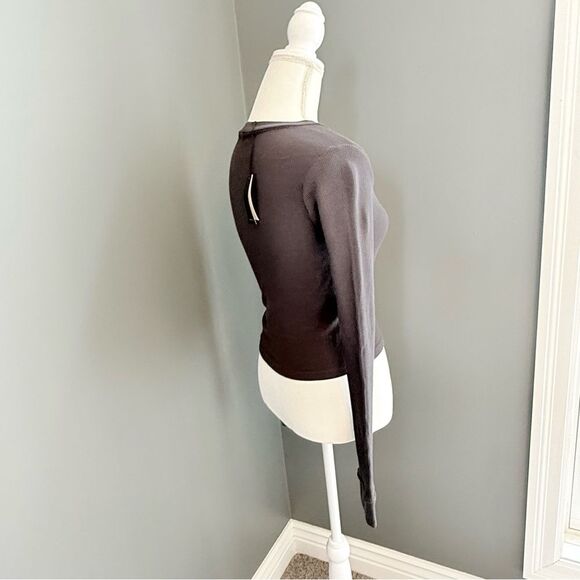 Monrow Thermal Gray Long Sleeve Minimalist Crewneck Boho Casual Top Sz Large - Picture 5 of 11